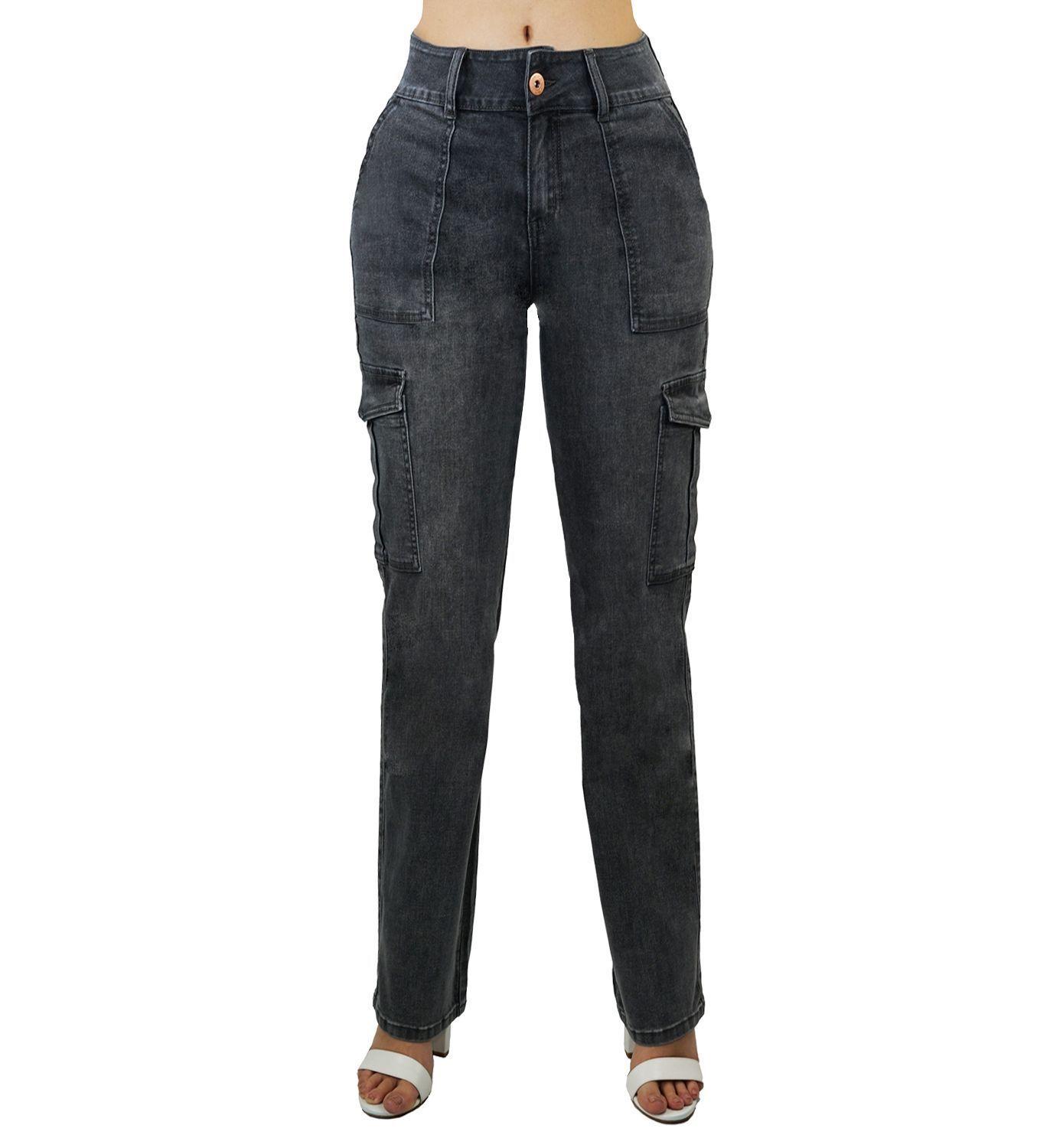 Jeans bicolor cargo tiro alto-0