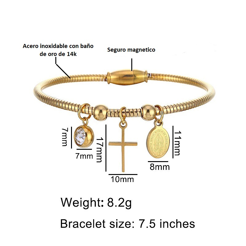 Pulsera Magnética Virgen Guadalupe enchapada en oro 18kl-6