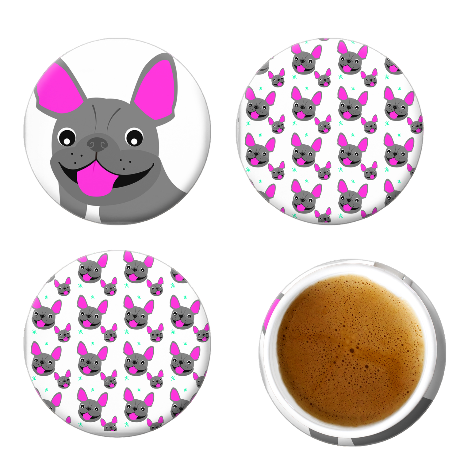 Posavasos Redondo Petlover Bull Dog Frances negro-2