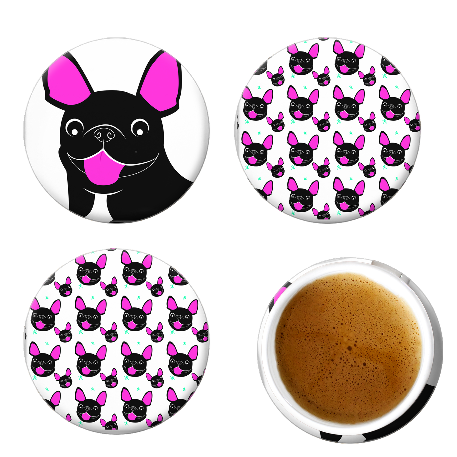 Posavasos Redondo Petlover Bull Dog Frances negro-3
