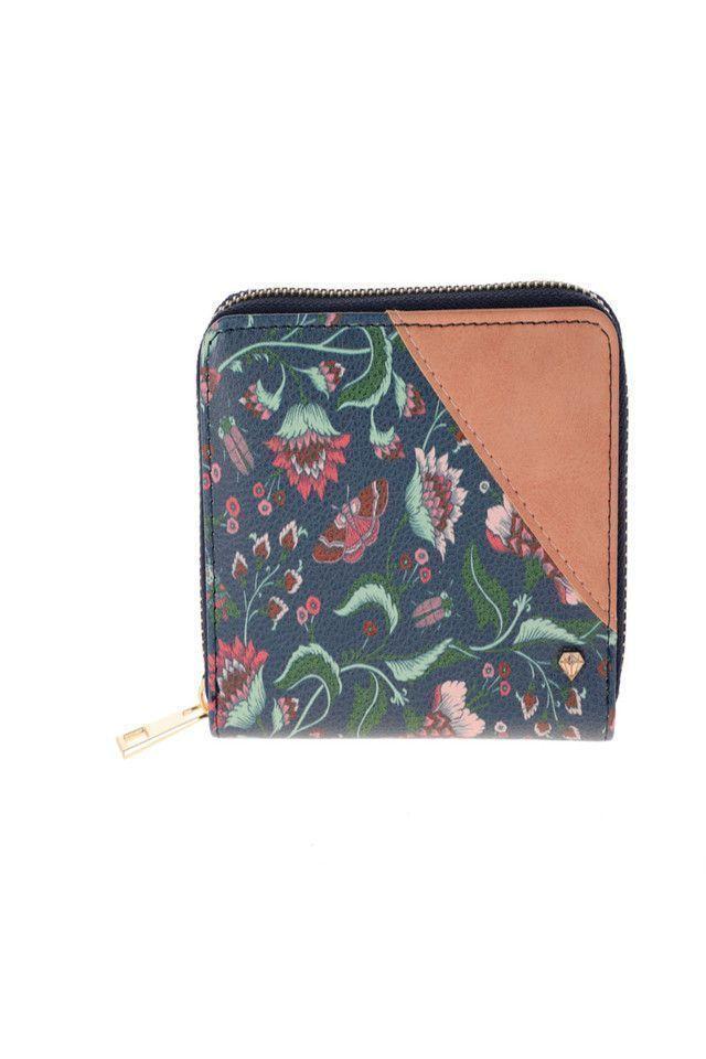 Billetera Estampado Mediana Flores Azul i-D-0
