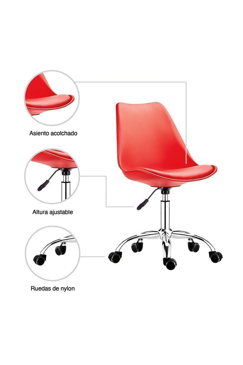 Silla de Escritorio Giratoria con Cojín Rojo-4