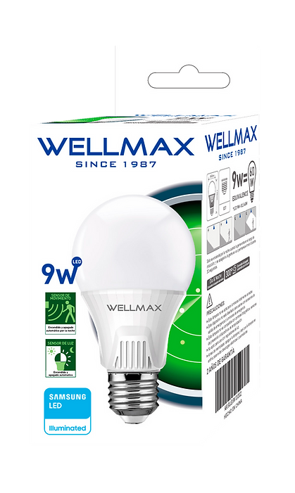 Ampolleta Wellmax A60 9w Fria C/sensor Nocturno+movimiento-0
