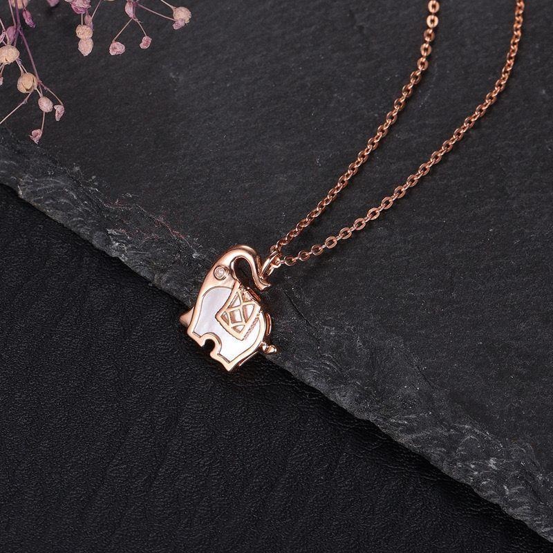 CADENA ESLABONES ORO ROSADO 18K COLGANTE ELEFANTE NÁCAR DIAMANTE 1P 18K-1