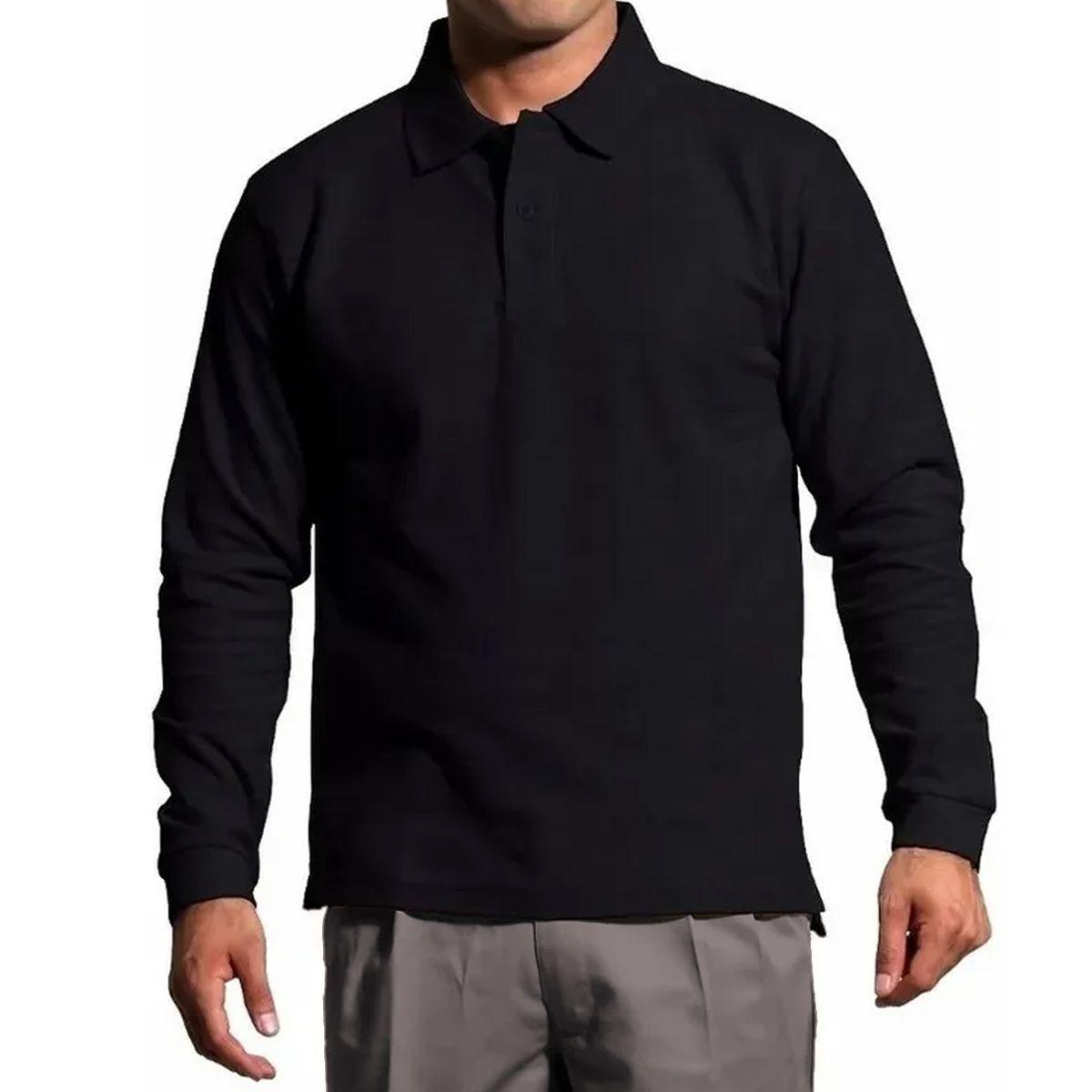 Polera Manga Larga Pique Negra Para Hombre-0