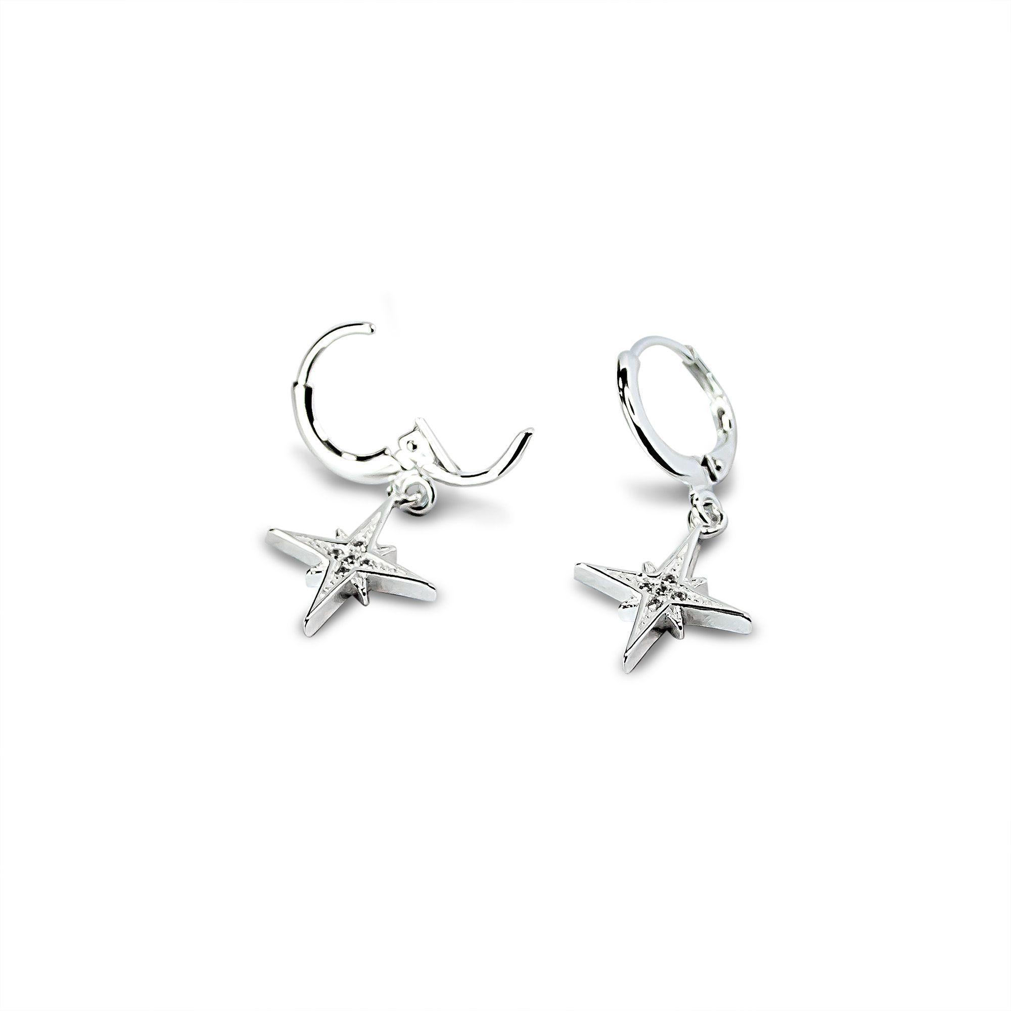Aros Argolla Estrella Fugaz Circón Plata Fina 925-0