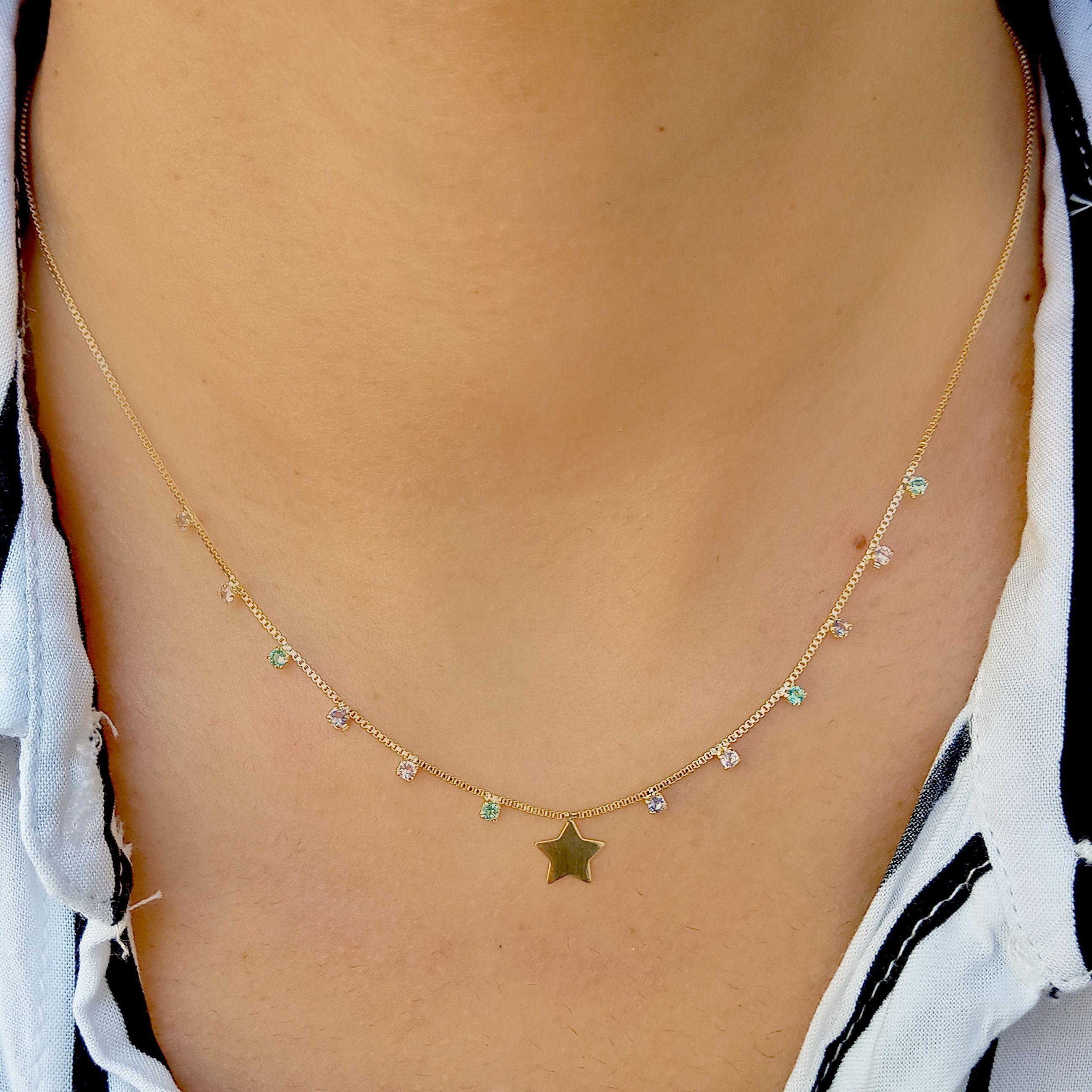 Collar Circones Colores Estrella Enchapado Oro 18K 50cm-2