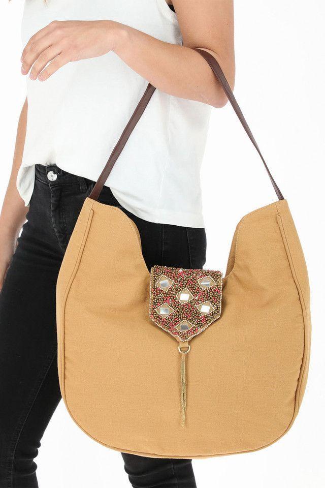 Cartera Hombro Beige Folk Fire India Humana-3