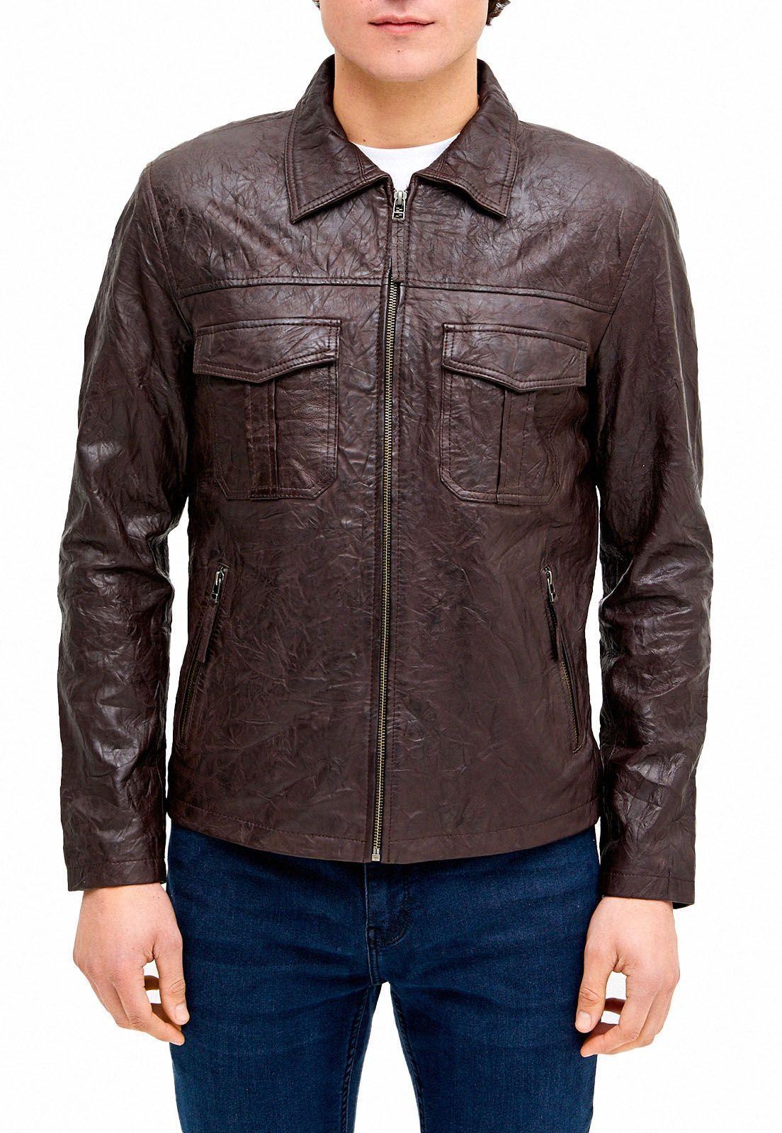 Chaqueta de cuero café-0