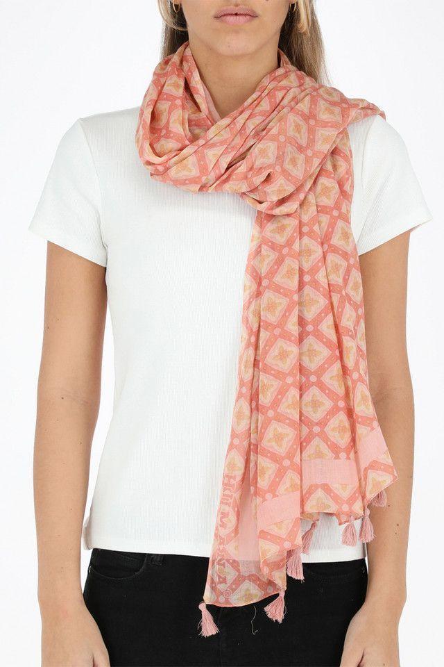 Pañuelo Estampado Rosado Y Beige Trigal Rombos Humana-2