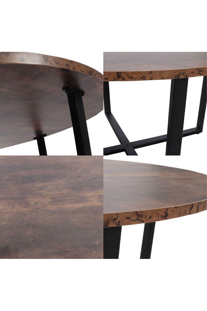 Mesa de Centro Redonda Madera Acero Café-4