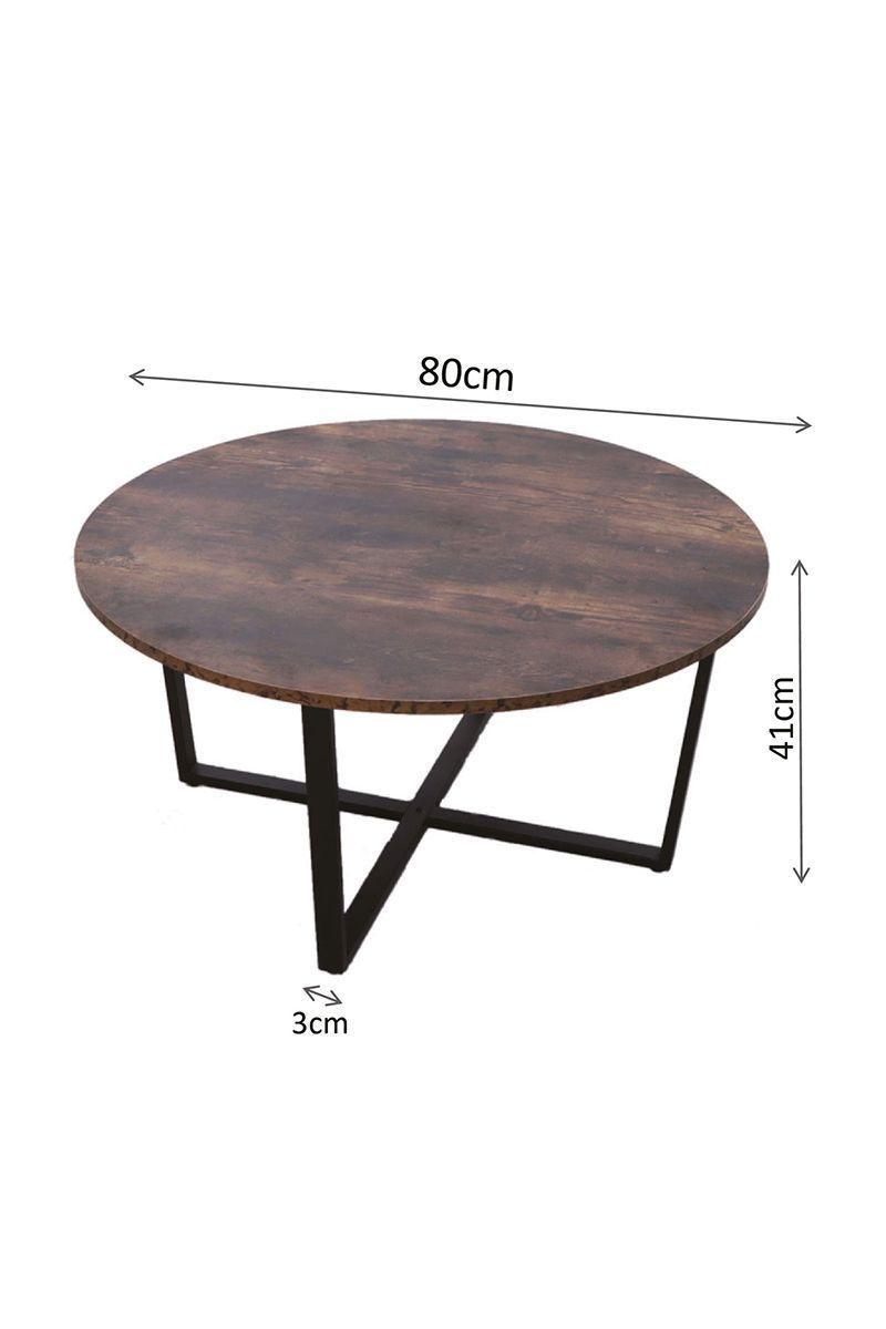 Mesa de Centro Redonda Madera Acero Café-2