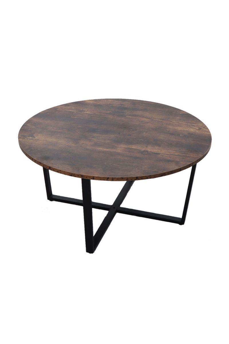 Mesa de Centro Redonda Madera Acero Café-0