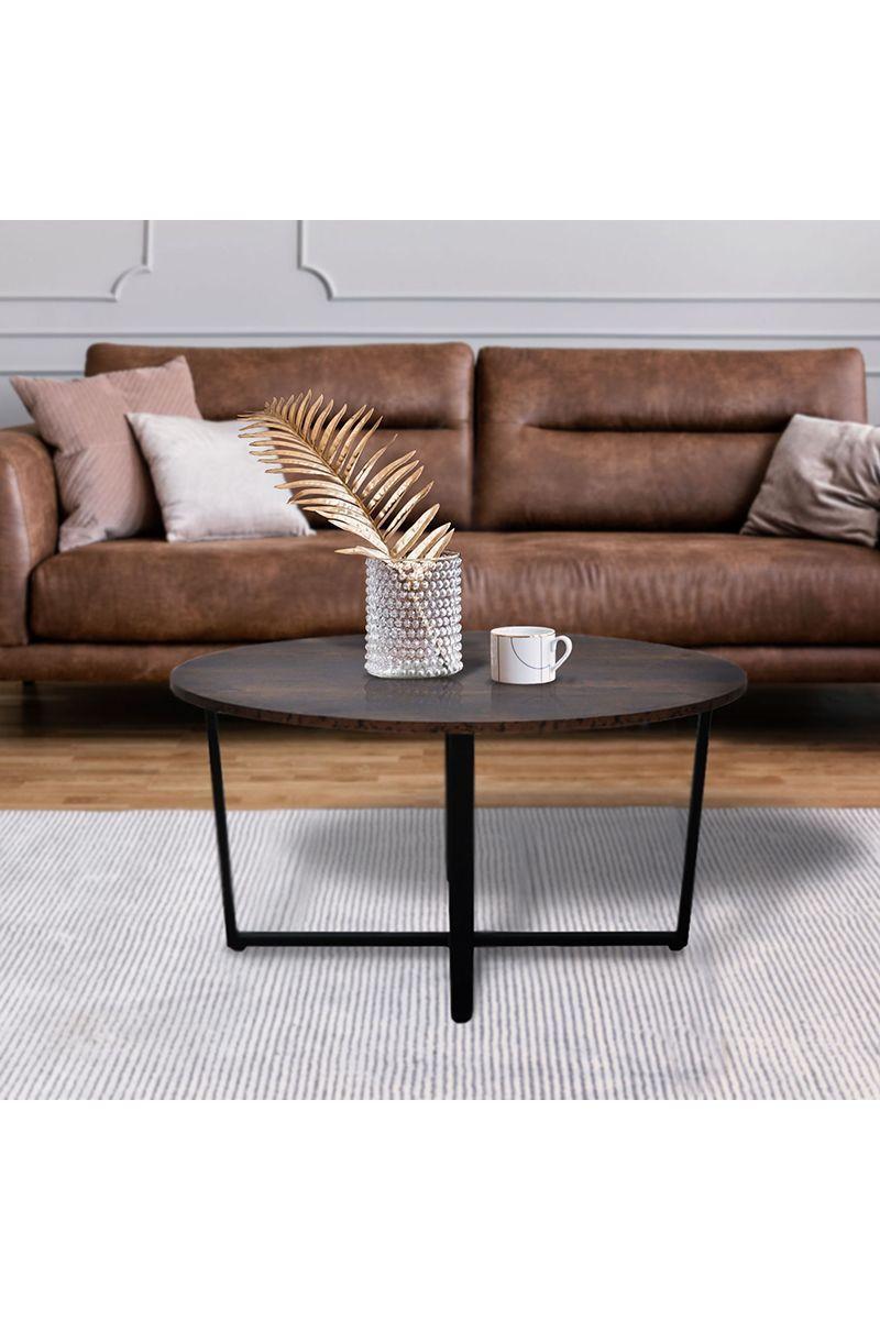 Mesa de Centro Redonda Madera Acero Café-1