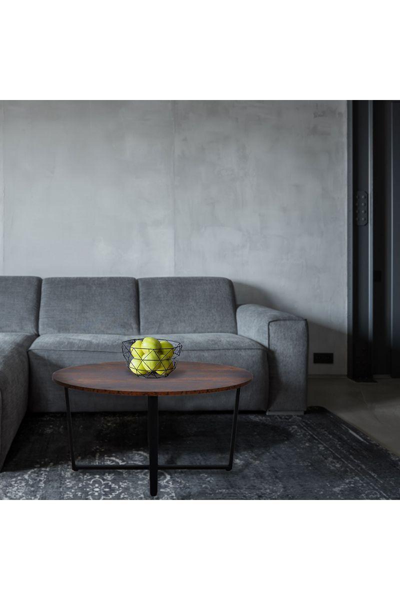 Mesa de Centro Redonda Madera Acero Café-5