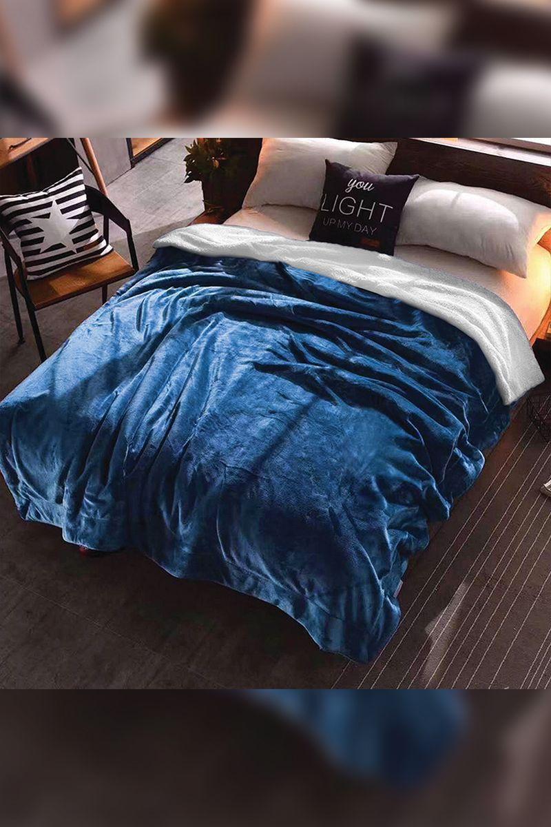 Manta Grande Sherpa 210 X 230 cm Azul-2