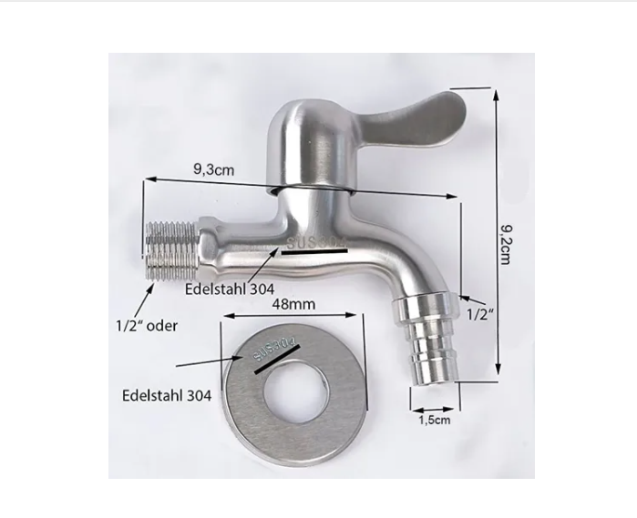 Grifo De Acero Inoxidable, Llave De Paso 1/2-3