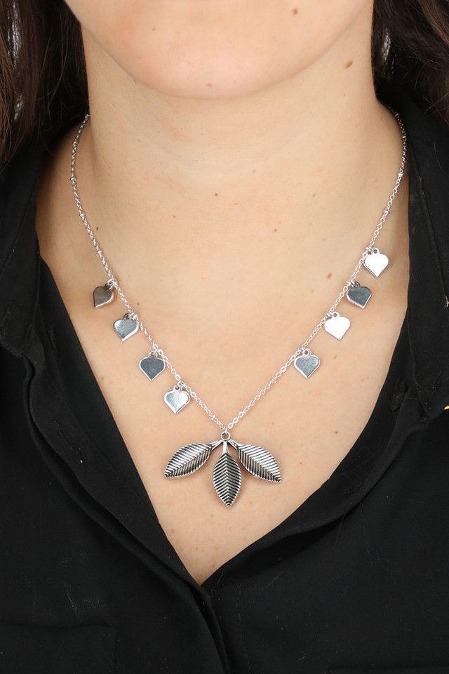 Collar Corto Hojas Plateado Humana-1