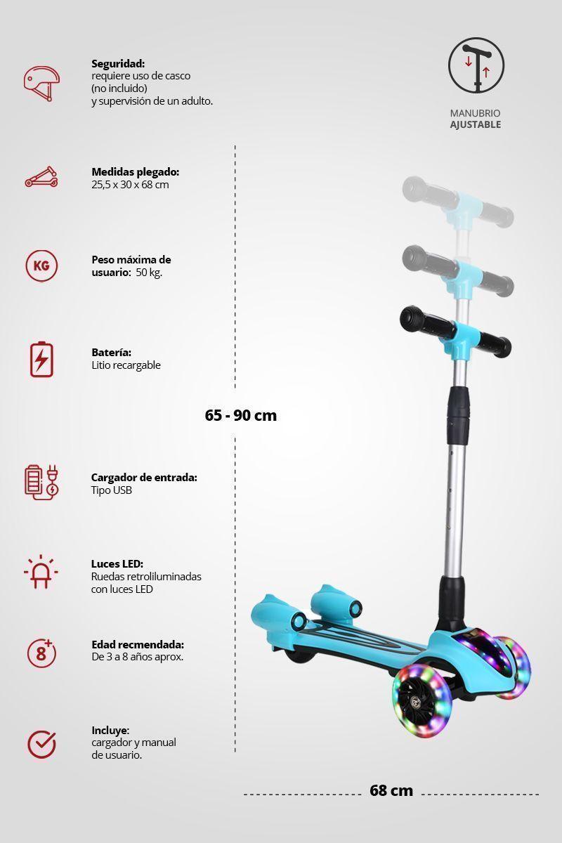 Scooter Infantil Luces LED Efecto Cohete Celeste-2