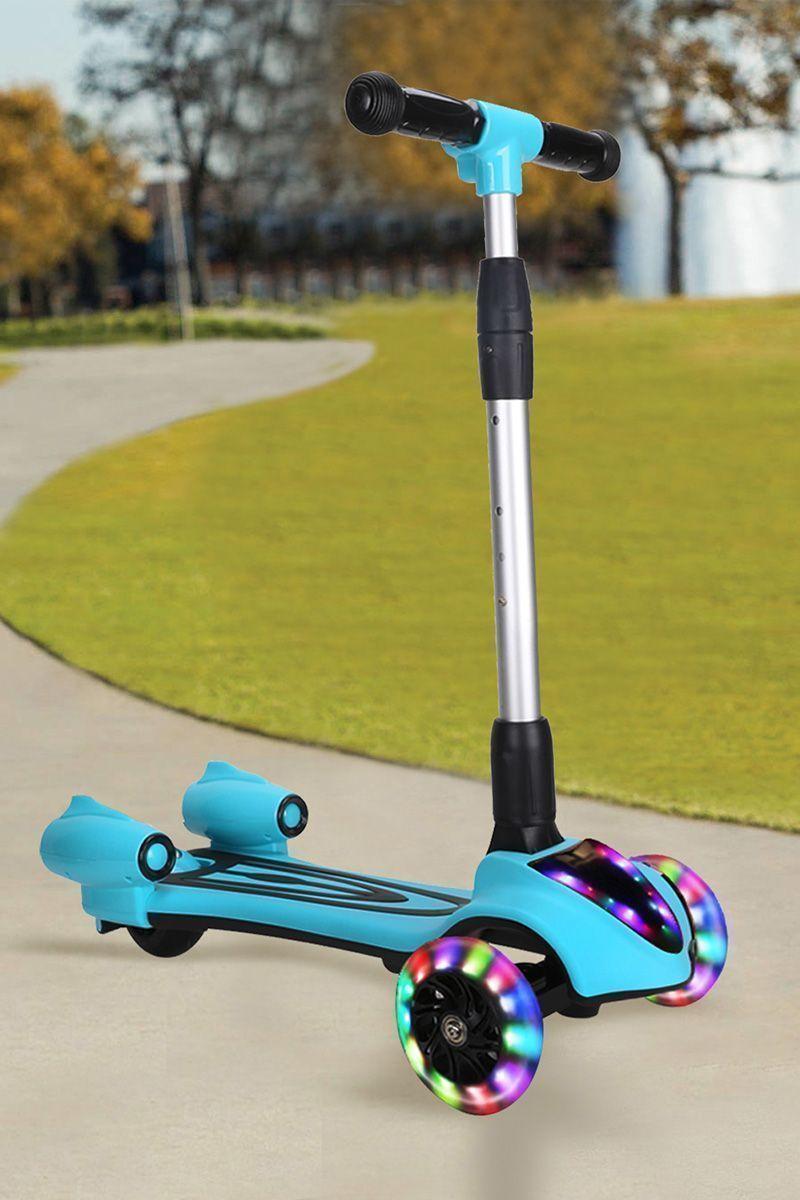 Scooter Infantil Luces LED Efecto Cohete Celeste-5