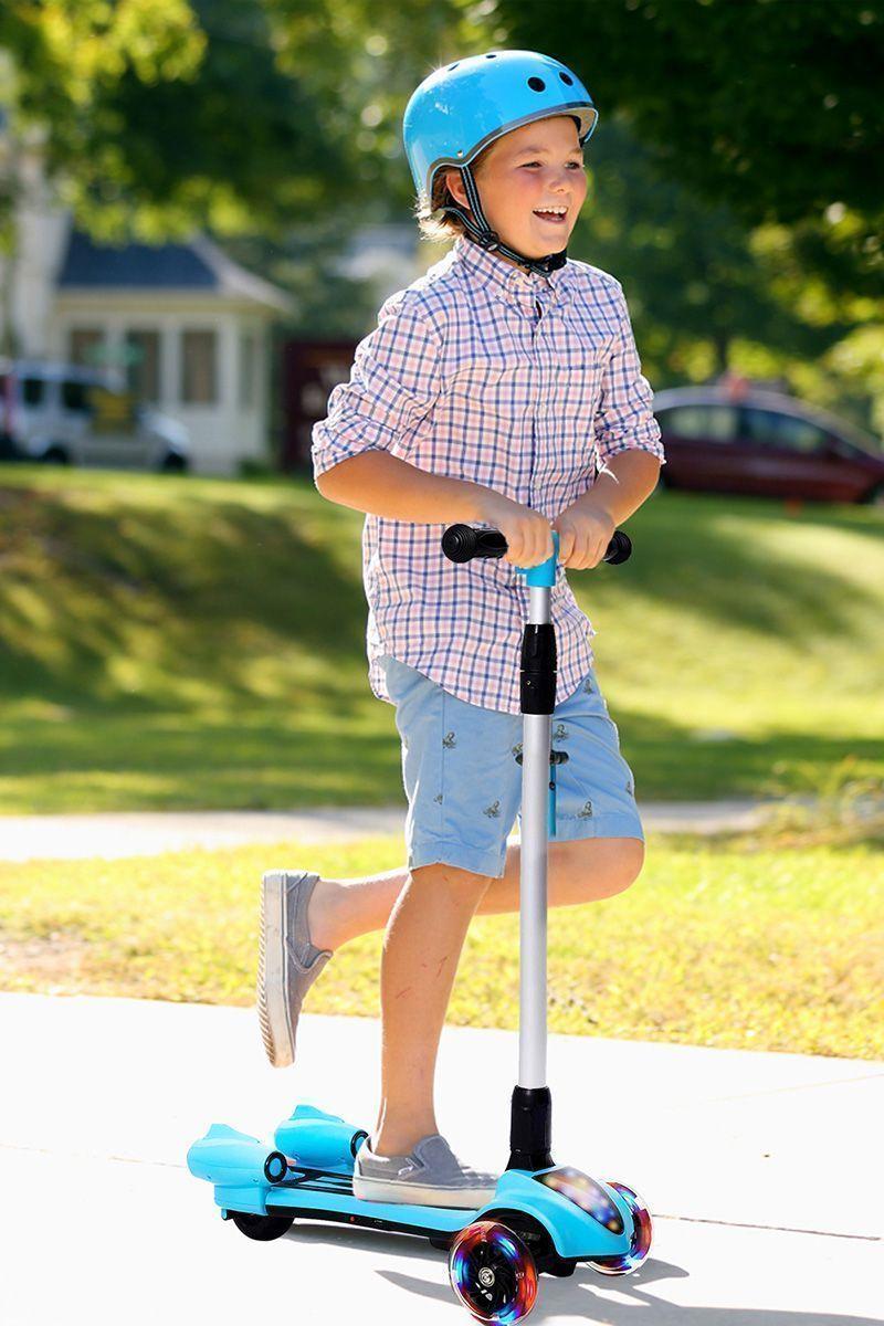 Scooter Infantil Luces LED Efecto Cohete Celeste-1