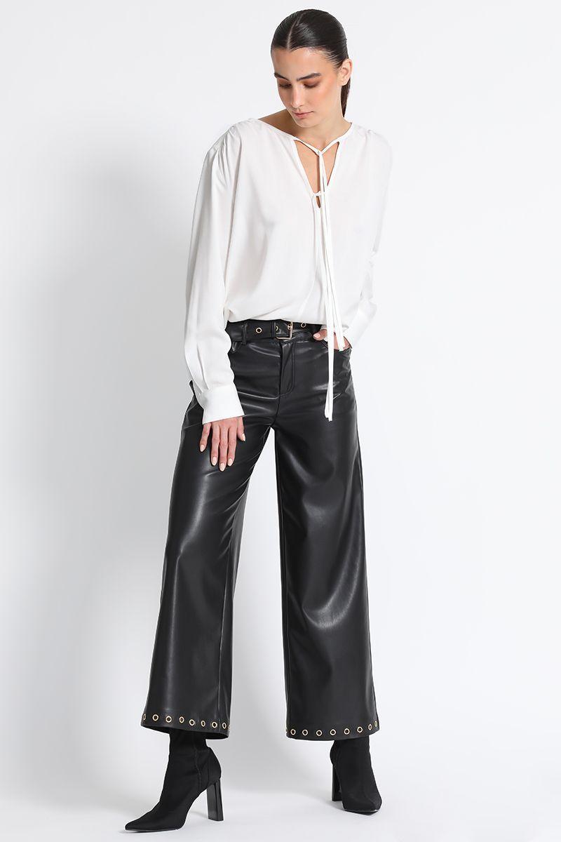 Pantalón Cropped Efecto Piel Negro Liola-1