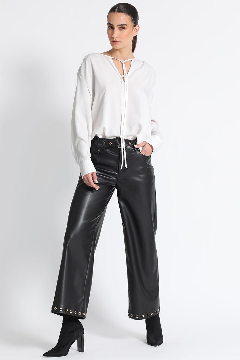 Pantalón Cropped Efecto Piel Negro Liola-3