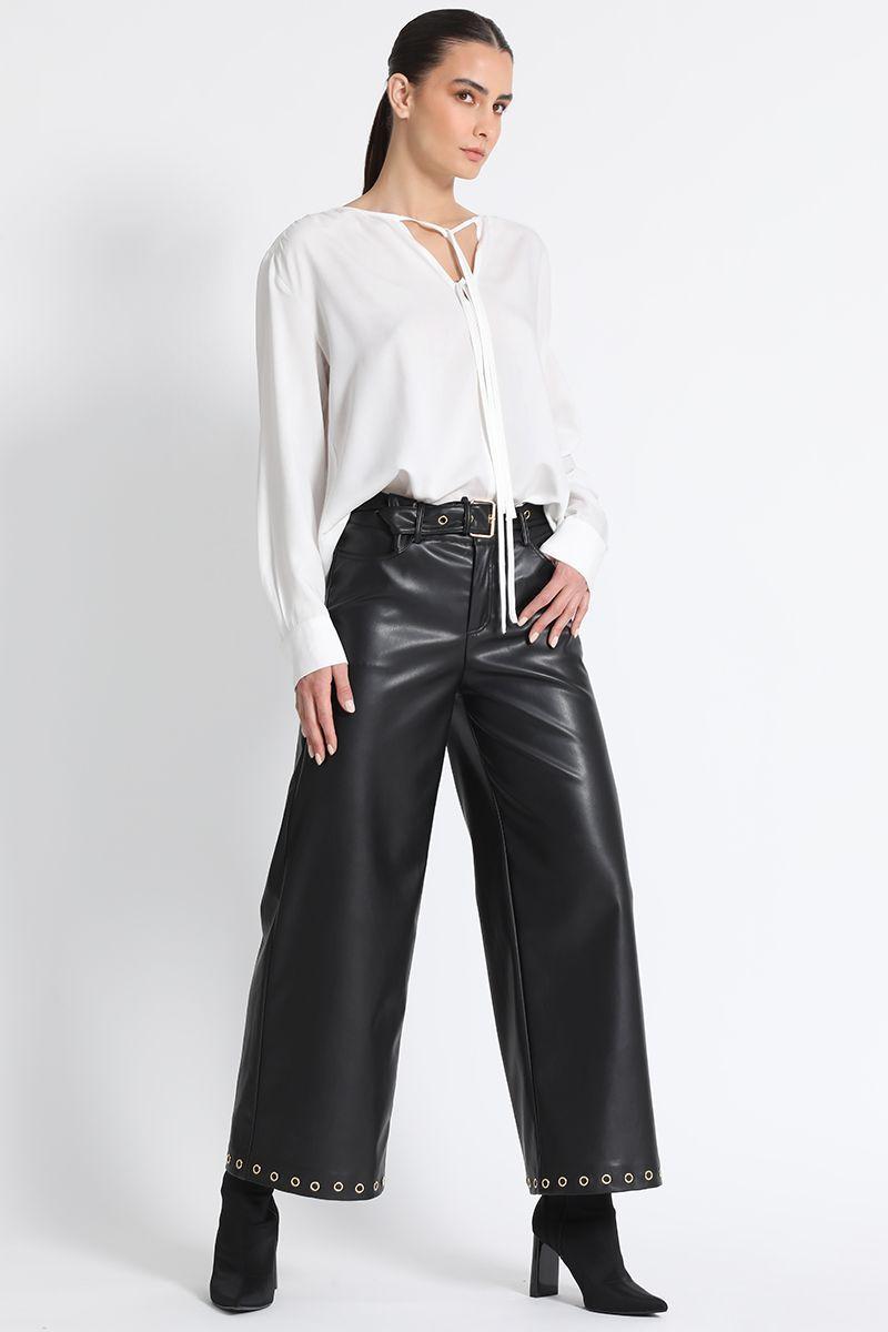 Pantalón Cropped Efecto Piel Negro Liola-0