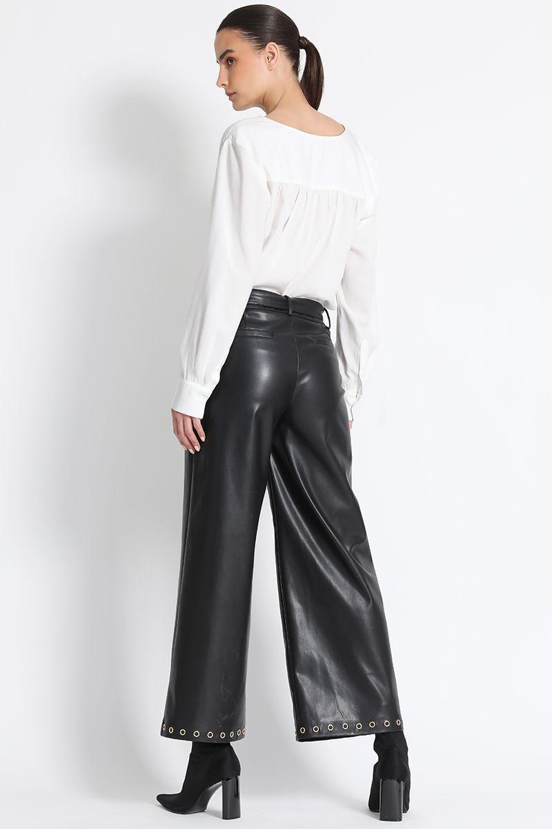 Pantalón Cropped Efecto Piel Negro Liola-4