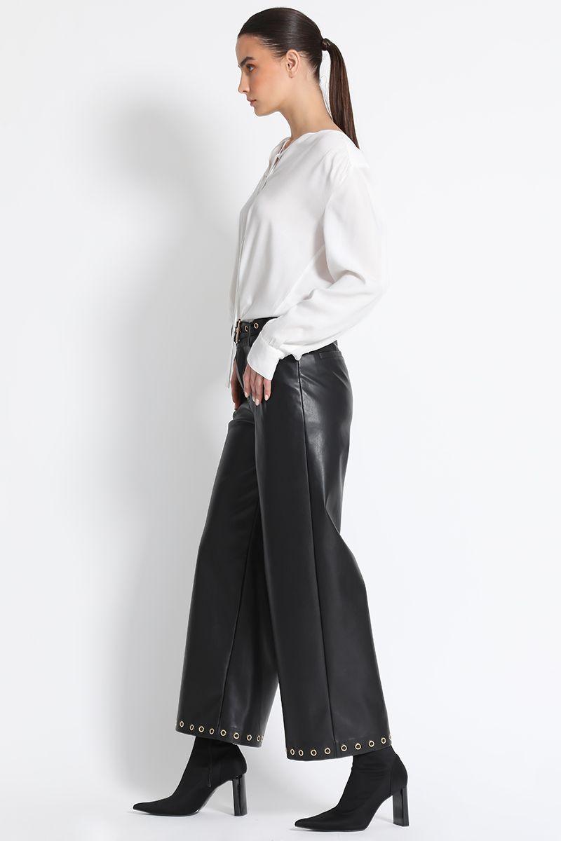 Pantalón Cropped Efecto Piel Negro Liola-2