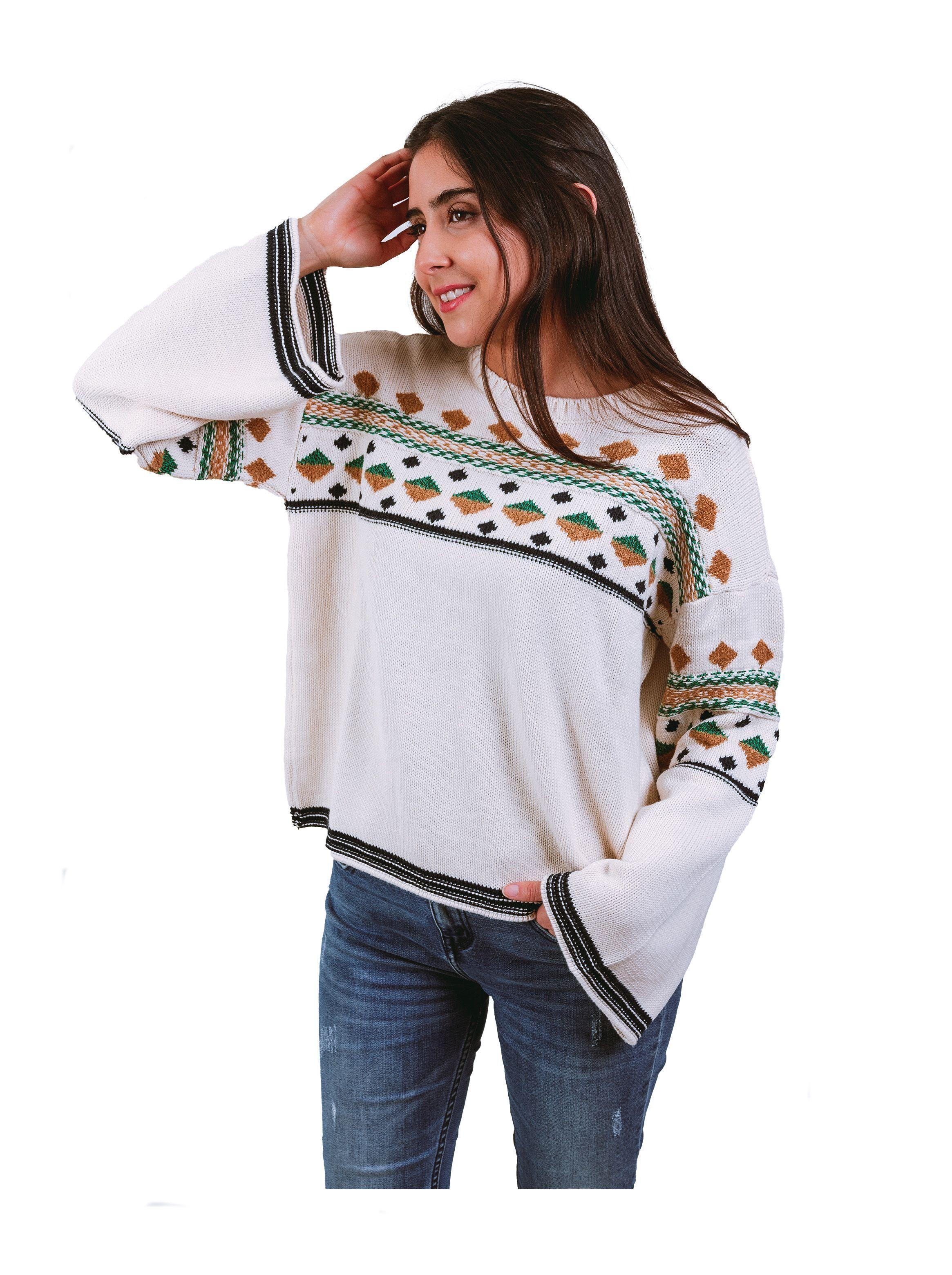 Sweater Tejido Jacquard, cuello redondo, Algodón.-1