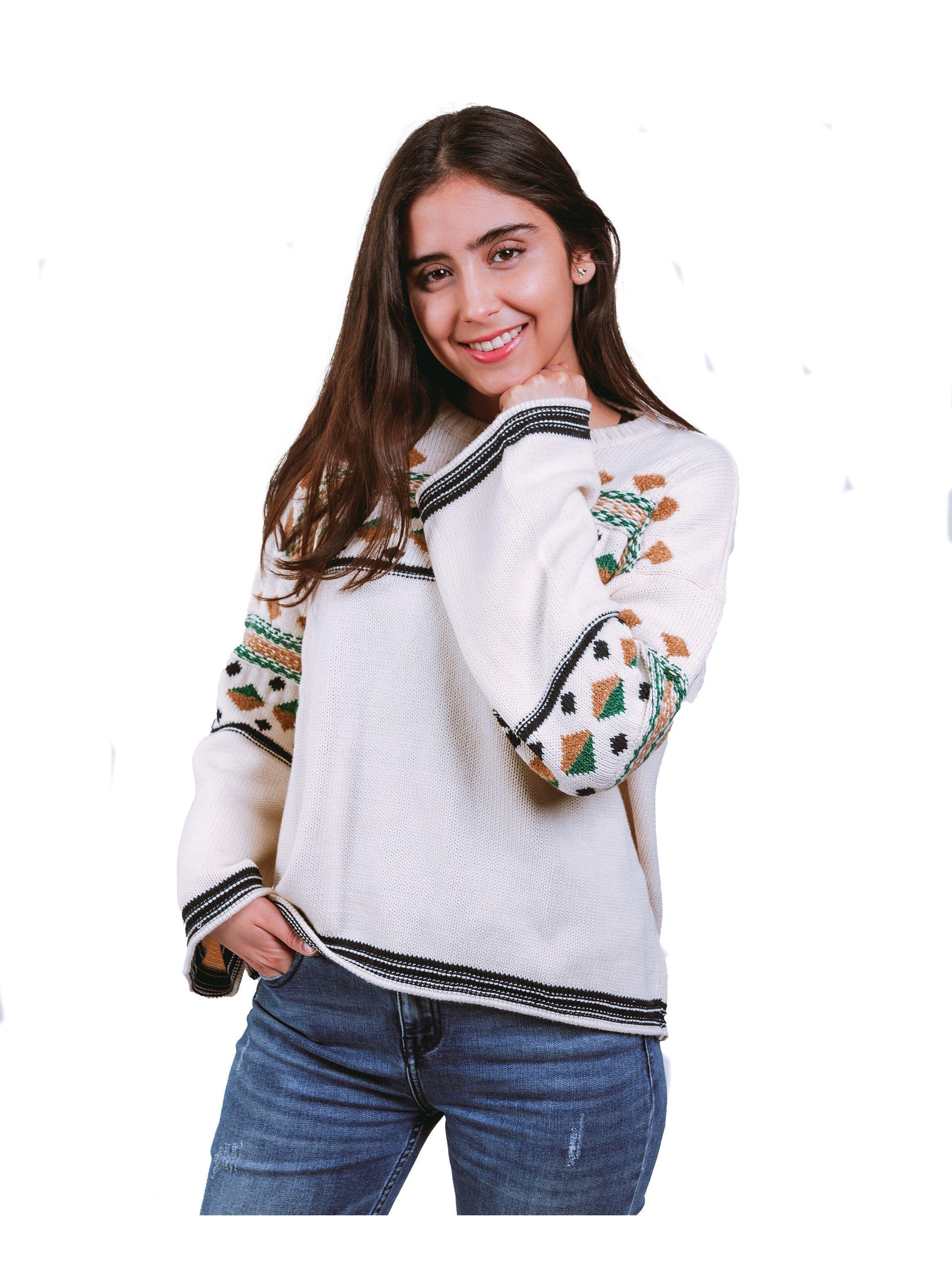 Sweater Tejido Jacquard, cuello redondo, Algodón.-0