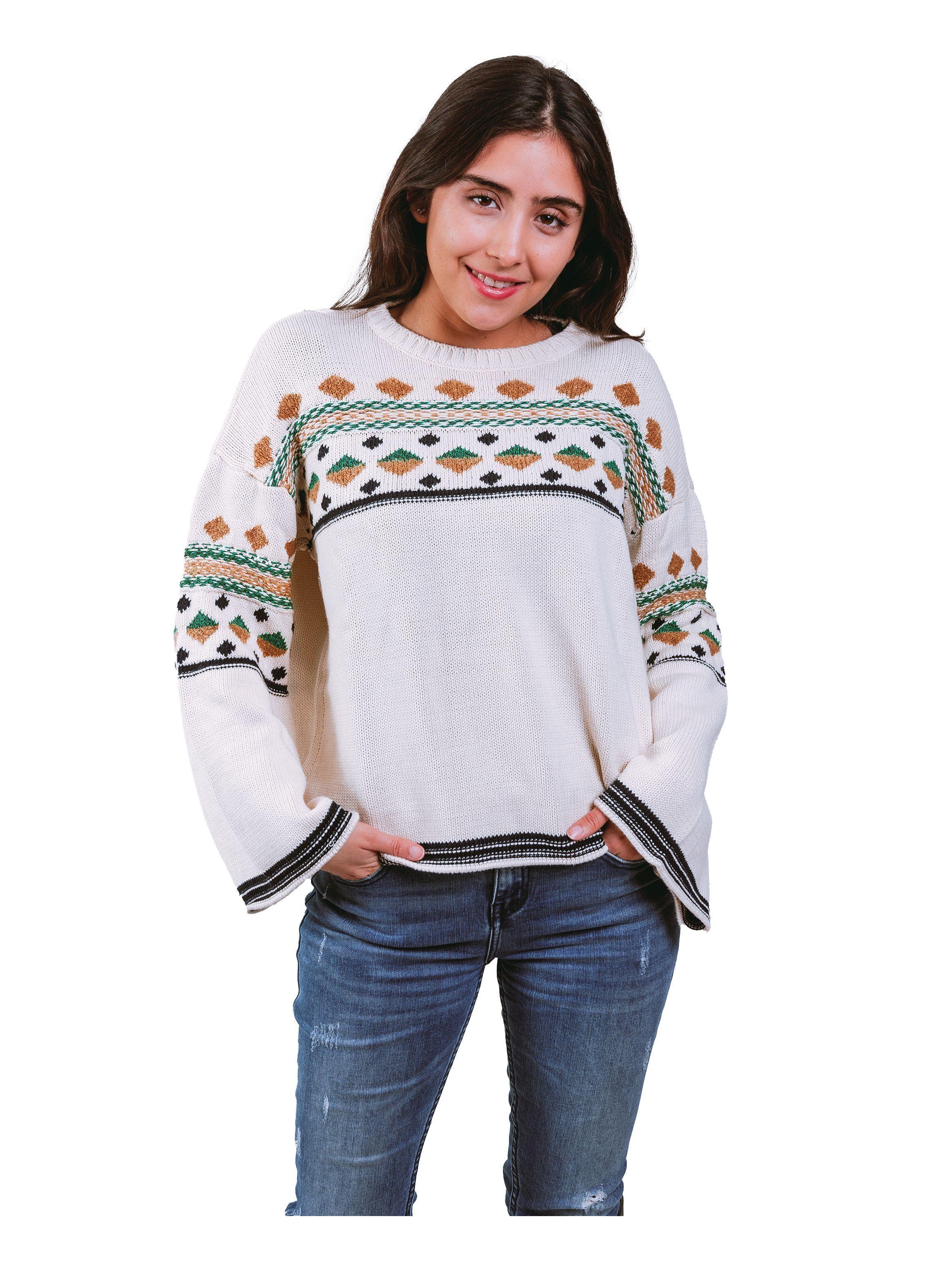 Sweater Tejido Jacquard, cuello redondo, Algodón.-2