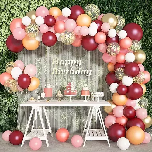 Pack 25 Set De Cumpleaños Globos Cumpleaños Globos Vinotinto -6