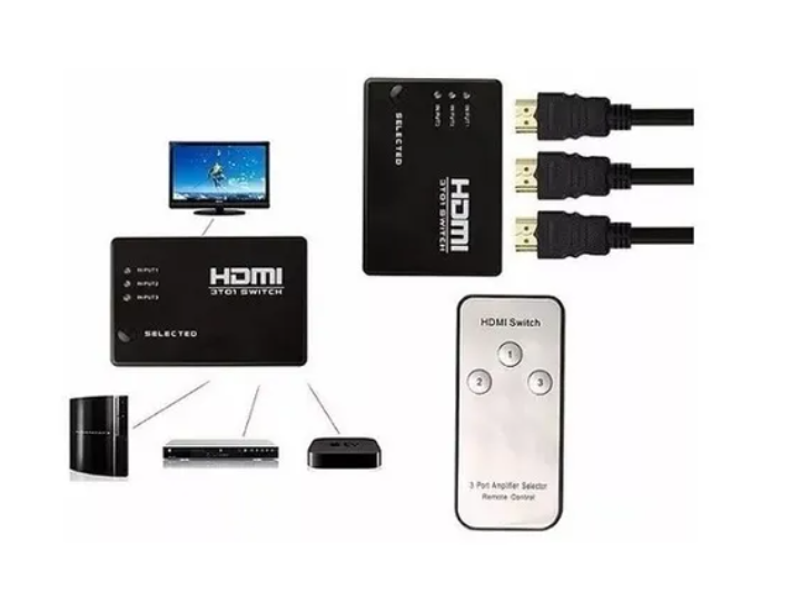 Spliter Switch Hdmi 3x1 1080p 3 Entradas Remoto Full Hd-1