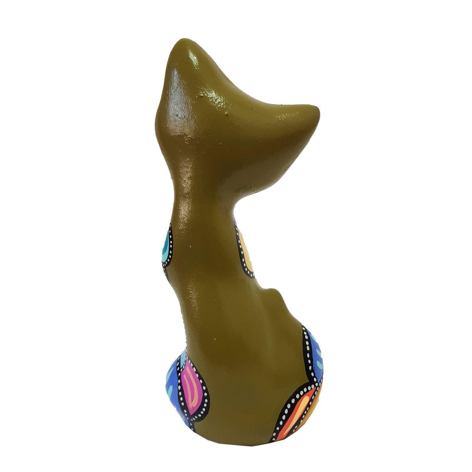 Gato decorativo de cerámica verde olivo-2