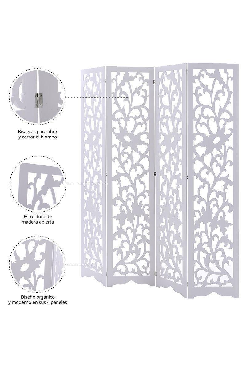 Biombo Separador de Ambientes Flores Blanco-4