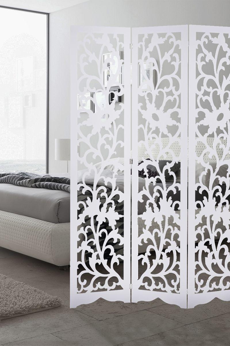 Biombo Separador de Ambientes Flores Blanco-1