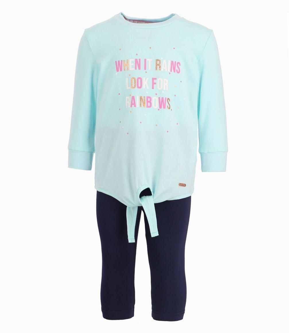 Conjunto Con Nudo Bebé Niña 100% Algodón Celeste 4 Kids-1