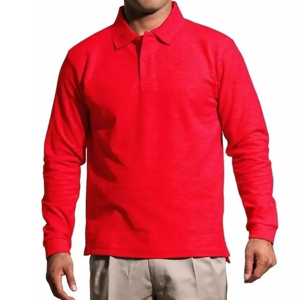 Polera Manga Larga Pique Roja Para Hombre-0