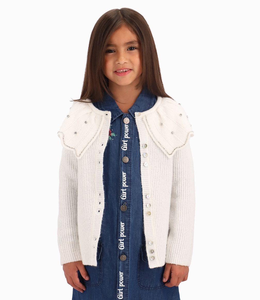 Chaleco Cuello Con Volantes Niña Crudo Limonada-0