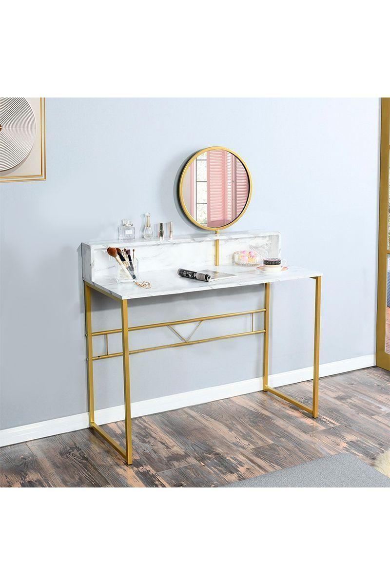 Tocador con Espejo Dorado-Blanco-1