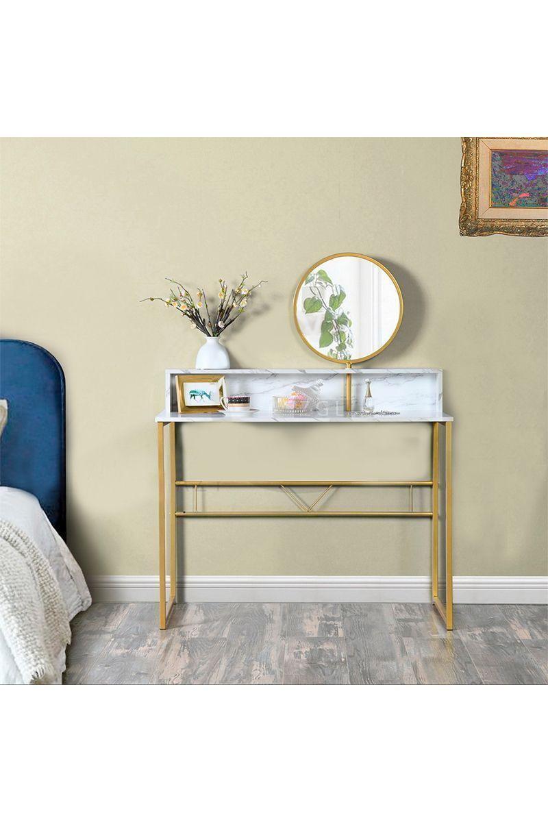 Tocador con Espejo Dorado-Blanco-5