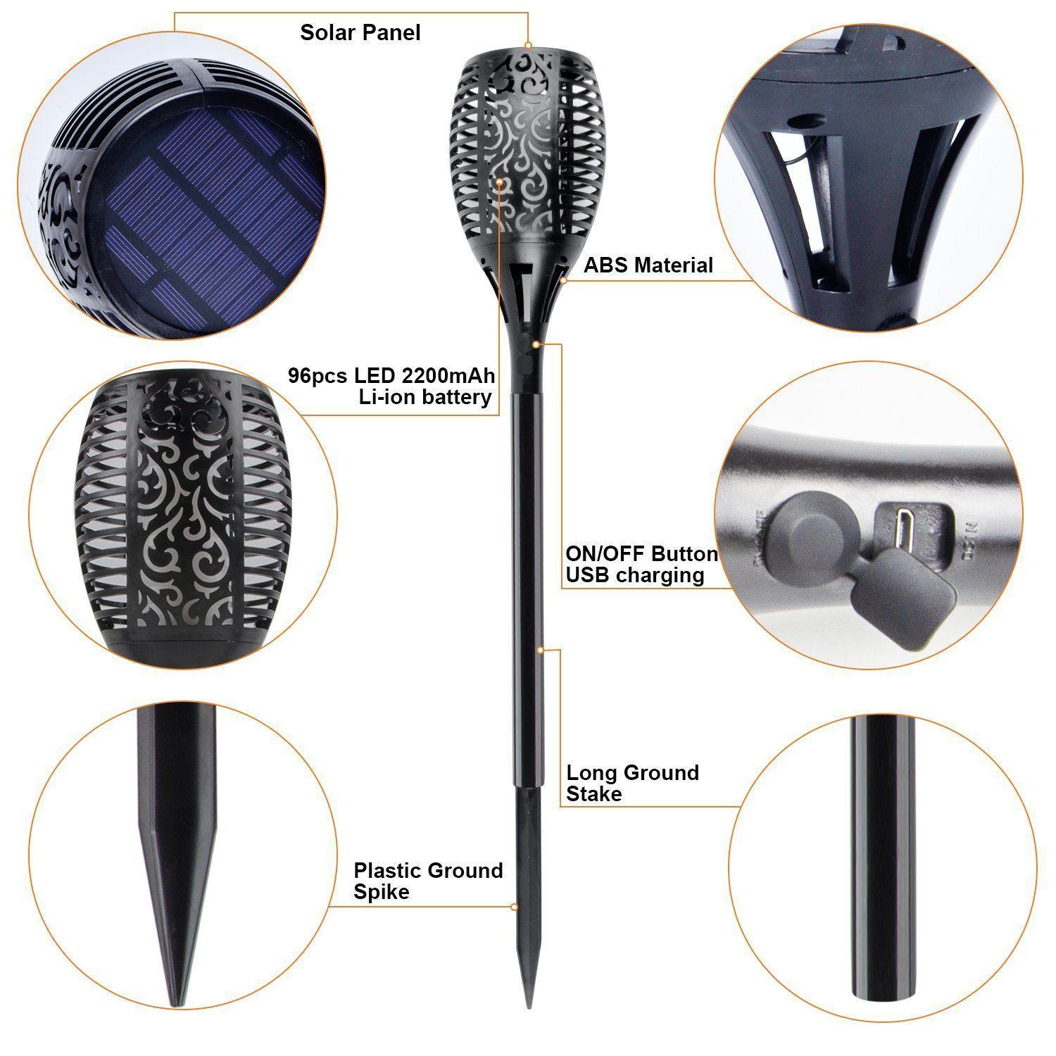 Antorcha Led Solar 50 Cm Farol Exterior Jardín Estaca /w030-2