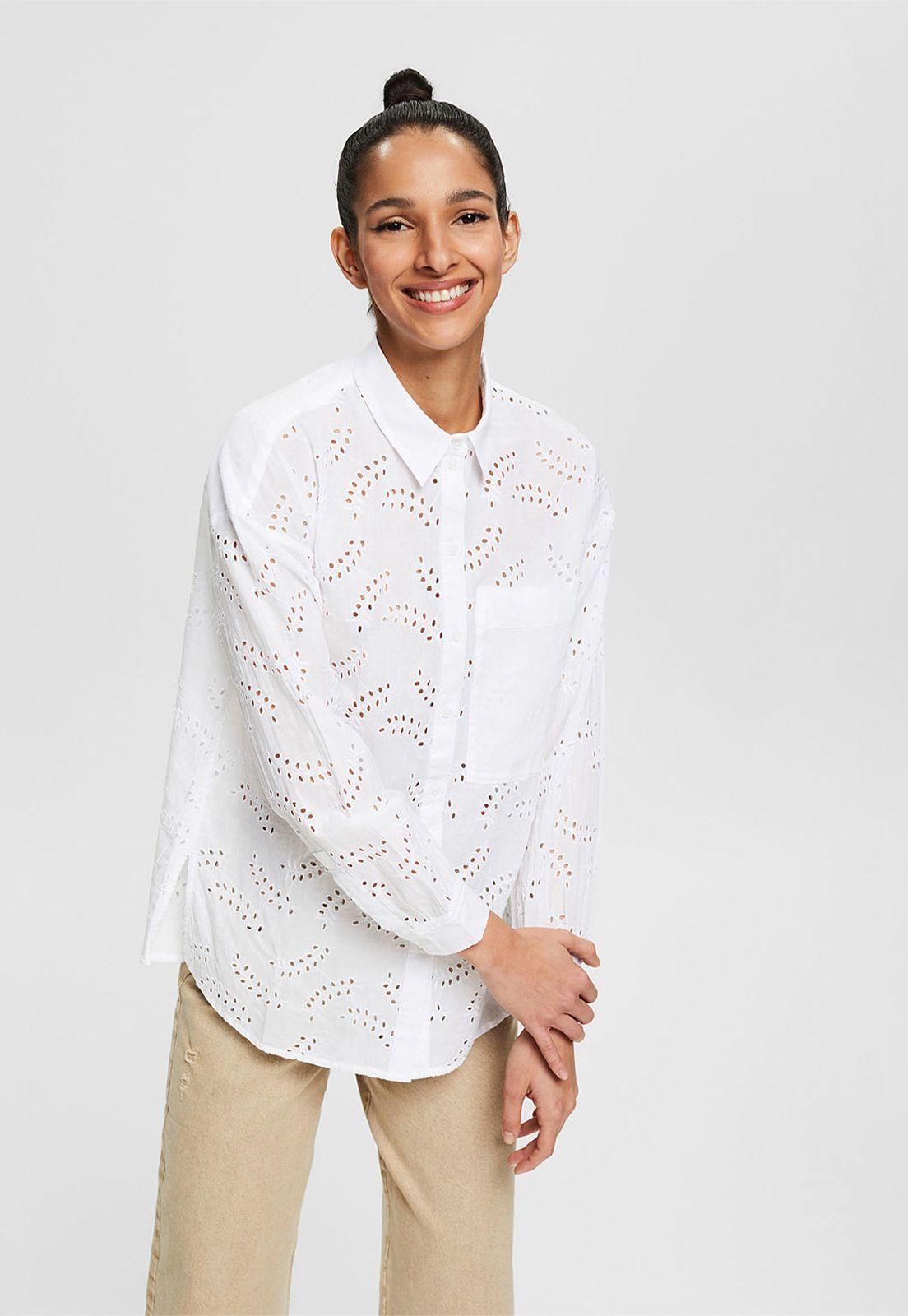 Blusa Camisera Con Encaje Calado Esprit-0