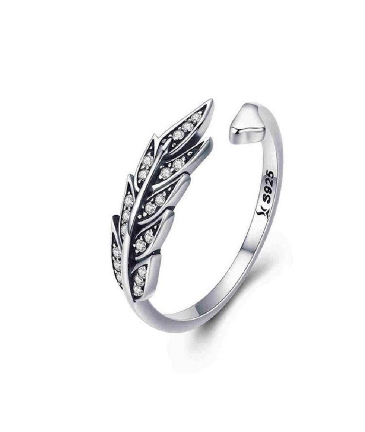 Anillos plumas alas zirconia plata 925 ajustable a tu medida-0
