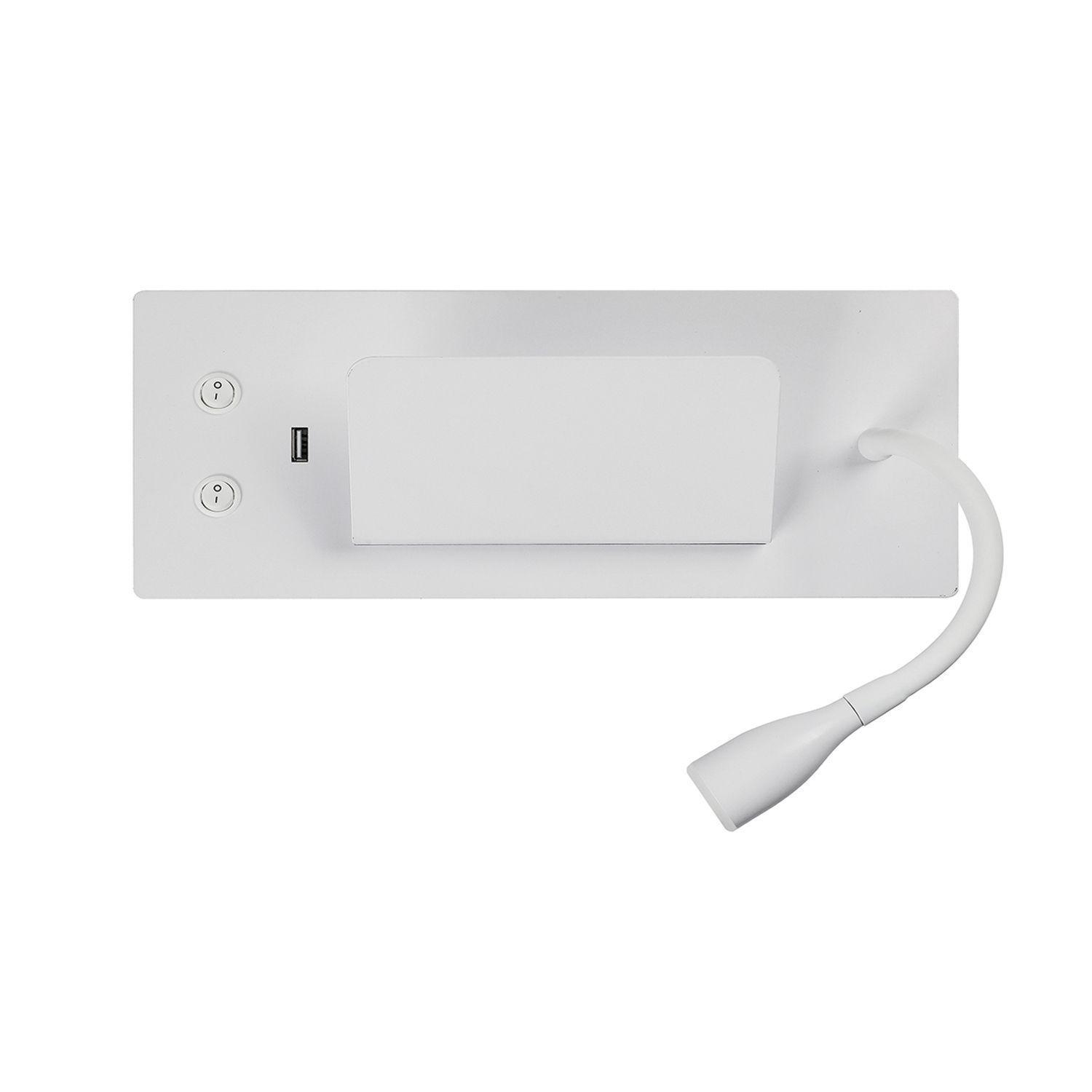 Apliqué Cabecera Lámpara LED Rectangular Flexible Con USB Blanco 6W+3W-0