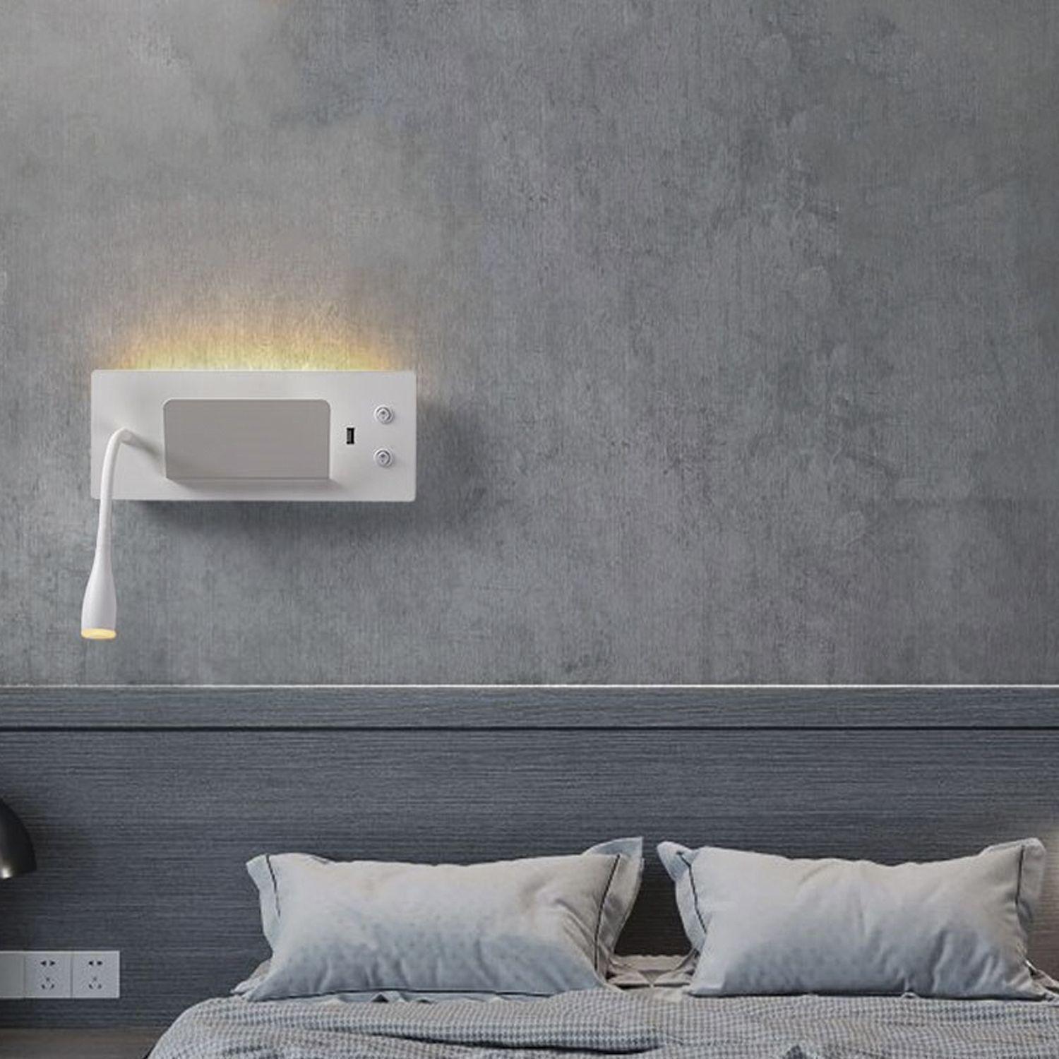 Apliqué Cabecera Lámpara LED Rectangular Flexible Con USB Blanco 6W+3W-1