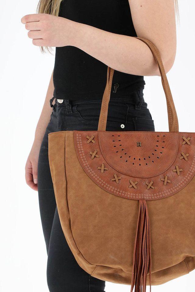 Cartera Hombro Café Trigal Flecos Humana-3