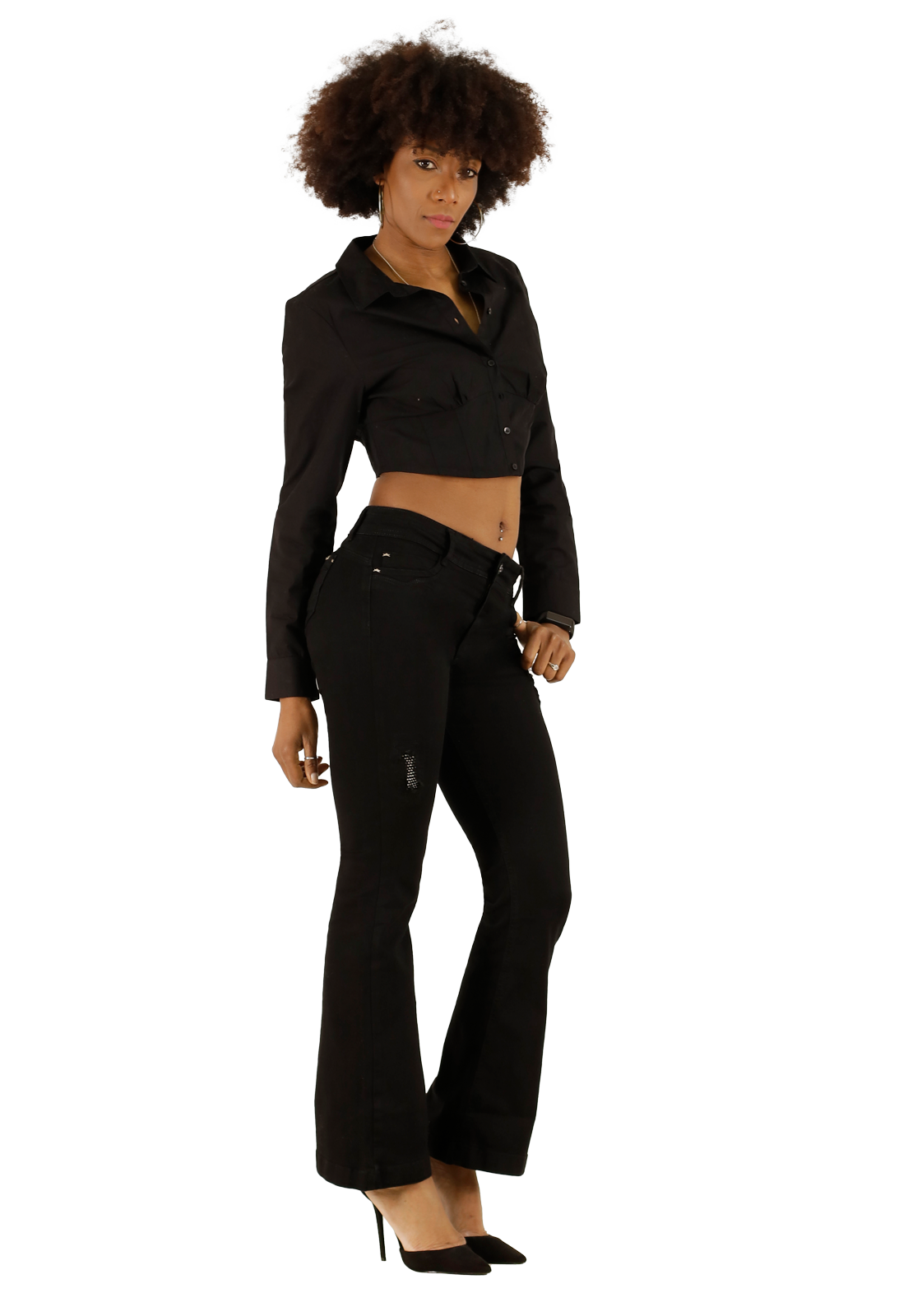 Jeans One World Jennifer Flare Black Cristal Mujer -1